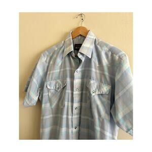 Vintage 80s 90s Light Blue Cowboy Western Pearl-snap Short-sleeve Button-up